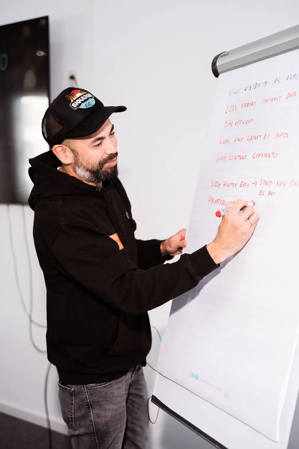 A colleague describes a flipchart in the lecture hall.