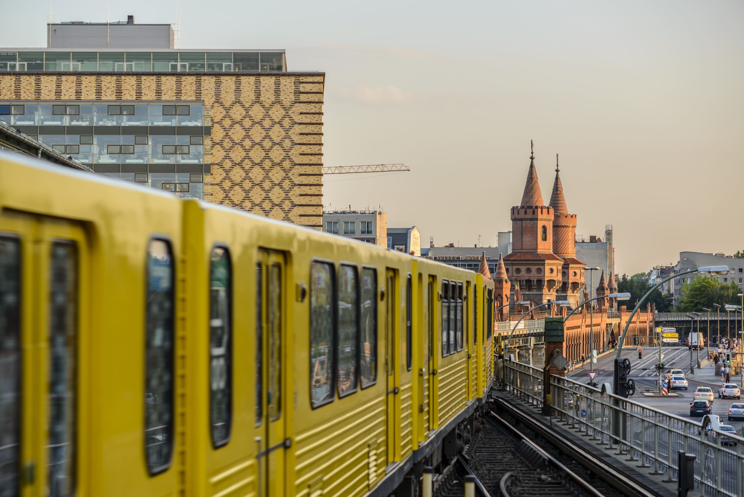 Train running through the city