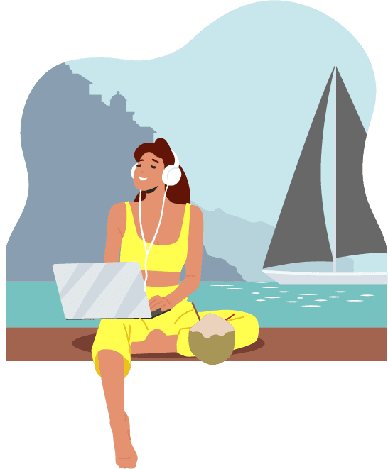 mit dem Laptop am Meer