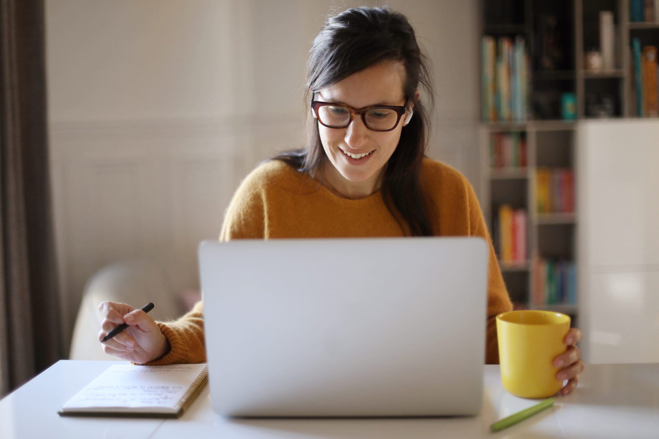 A woman working from home